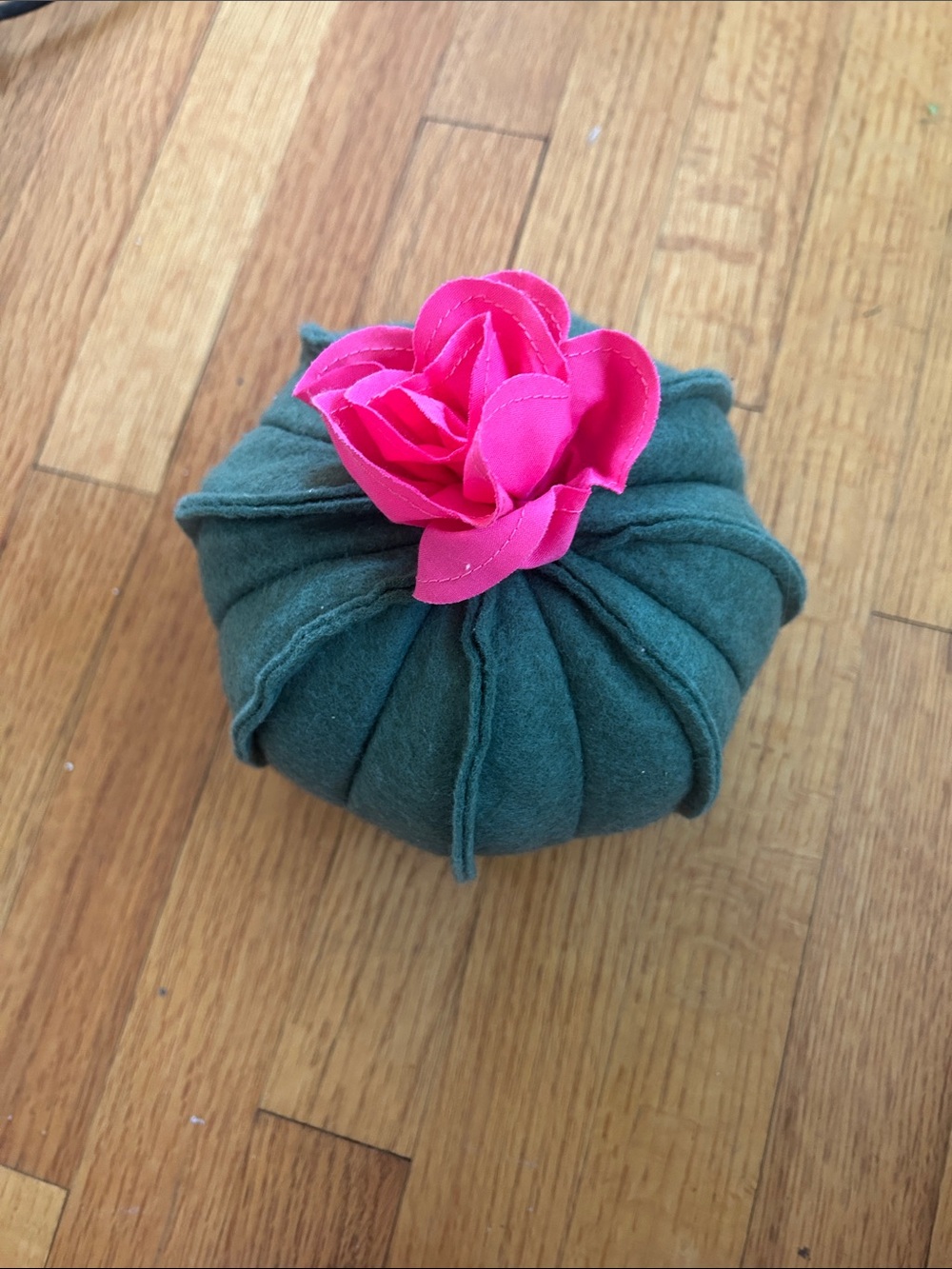 Green Fabric Cactus with Hot Pink Flower Accent